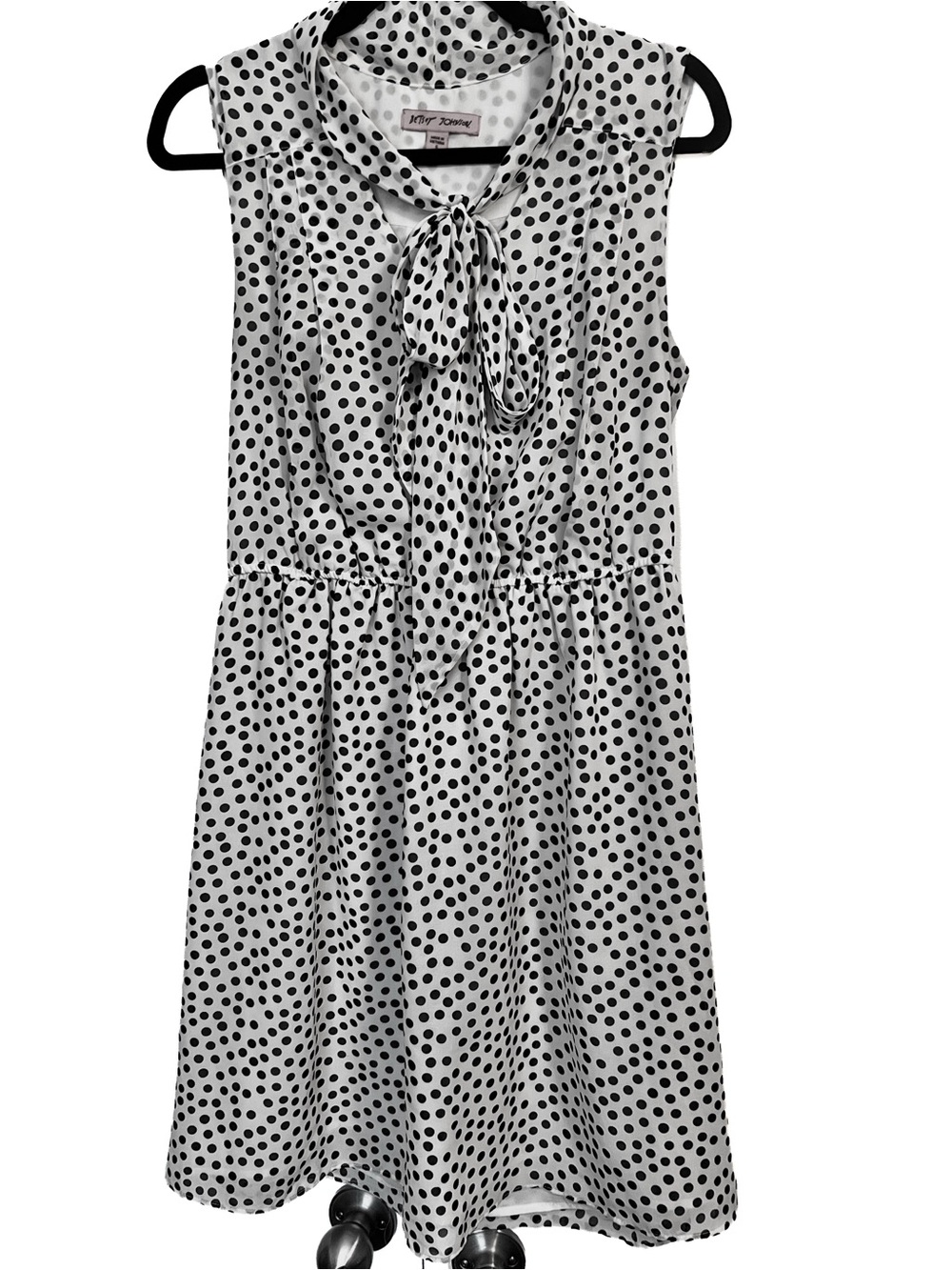Betsey Johnson Black & White Polka Dot Tie-Neck Dress